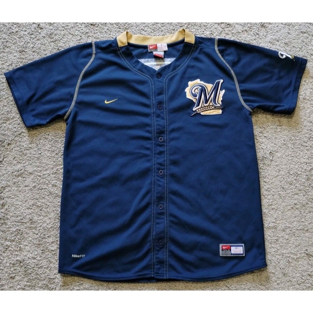 JJ Hardy Milwaukee Brewers Youth Jersey Nike Fit Dry Size L Large MLB Shirt #7